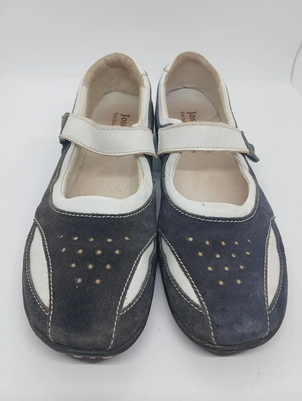​Josef Seibel Blue Suede White Leather Mary Jane Flat Walking Shoes 39 US - Picture 2 of 12